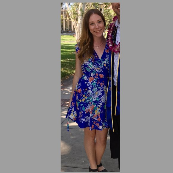 Yumi Kim | Silk Mini Wrap Dress | M | "Soho Mixer" in Blue Floral - Picture 6 of 8